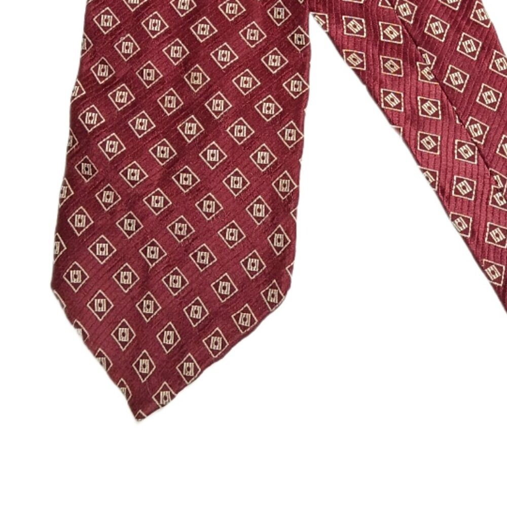 Giorgio Armani Silk Blend Tie Men’s 59” Burgundy Gold Geometric Italian Wide New